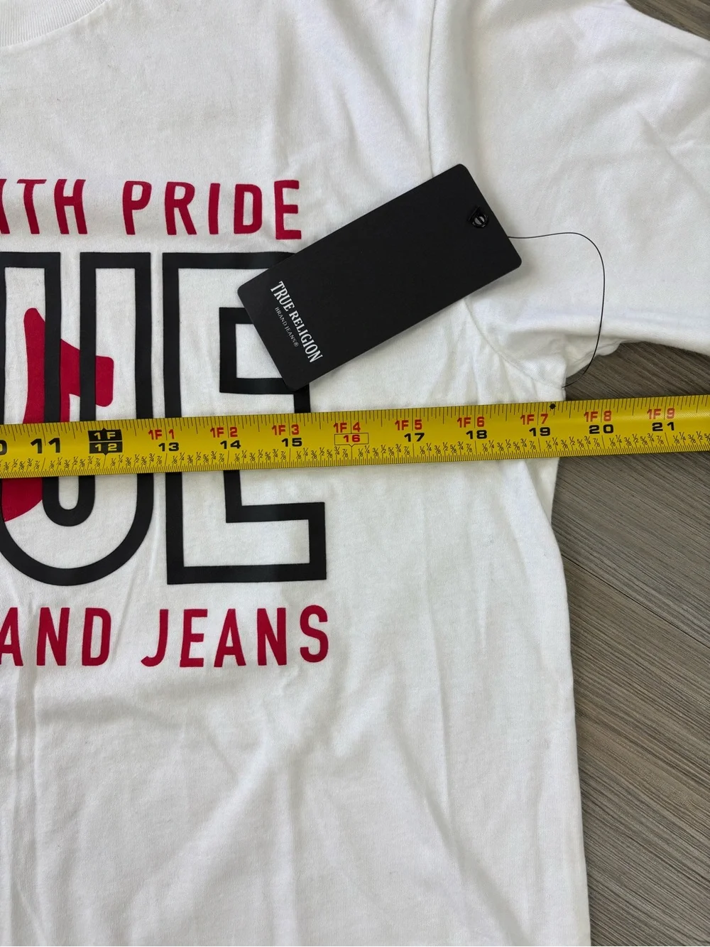 True Religion White Graphic 'TRUE' Logo Tee with Red Accent